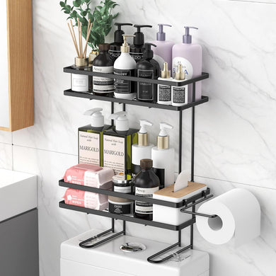 Over Toilet Storage, Bathroom Organizers and Storage Shelves, Black, 2 Tier