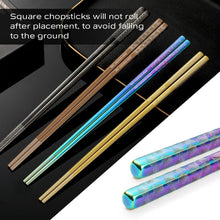 Load image into Gallery viewer, 8 Pairs Metal Chopsticks Reusable 18/8 Stainless Steel Chopsticks Set Cute Laser Engraved Non-slip Japanese Korean Chinese Chopstick for Cooking Eating Dishwasher Safe 9.25&quot; Chop Sticks Gift Set