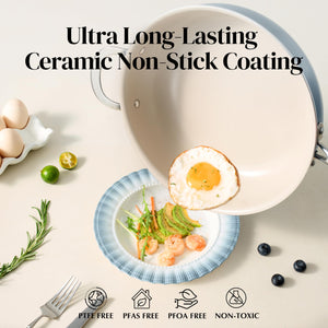 Redchef Ceramic Saute Pan with Lid, Nonstick Deep Frying Pan, 5QT Jumbo Cooker with Helper Handle & Lid, Non Toxic Ceramic Cooking Pan, Chef Pan, Dishwasher & Oven Safe, PFAS PFOA & PTFE Free