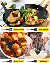 Load image into Gallery viewer, Pack of 4 Silicone Cooking Utensils Set, Non Stick Solid Spatulas and Heat Resistant Slotted Spoons with Wooden Handle, Ideal Wood Kitchen Utensils Set for Frying,Serving,Turning,Stirring (KHAKI)
