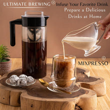 Load image into Gallery viewer, Mixpresso Cold Brew Maker For Iced Coffee and Iced Tea, Cold Coffee Maker Glass Pitcher, Tea Infuser For Loose Leaf Tea, 44oz Large Ice Tea Brewer with Easy to Clean Reusable Mesh Filter.