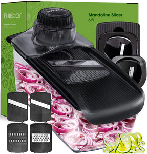 Mandoline Slicer for Kitchen, Fruit Cutter, Cheese Grater, Cucumber Slicer, Veggie Spiralizer, Food Cutter & Kitchen Gadgets with Safety Glove (6 in 1, White)
