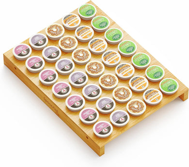SpaceAid Bamboo K Cup Drawer Organizer Insert, Kitchen K Cups Coffee Pod Holder Tray Organizers for Kcup Coffee Station Drawer Storage Organization (35 Slots)