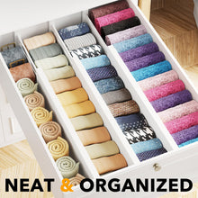Load image into Gallery viewer, SpaceAid Bamboo Dresser Drawer Dividers 6 Pack, 4.65“ High Adjustable 12.5“-17” Drawer Organizers, Expandable Organization for Clothing, Clothes, Dressers, Natural
