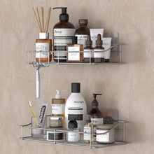 Load image into Gallery viewer, Shower Caddy Shelf Organizer Rack with Hooks, Adhesive Shower Storage for Bathroom - 2 Pack (Silver)