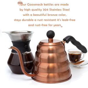 Mixpresso Gooseneck Pour Over Coffee Kettle, Barista Pour Control Design For Coffee & Tea High-Grade Stainless Steel 1.2 Liter (40 Oz) Drip Coffee Induction Cooker, Copper Stovetop Kettle