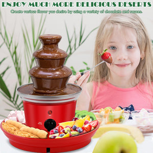 16oz Chocolate Fondue Fountain, 3-Tier MINI Chocolate Fountain with 6PCS Fondue Fork and Removal Fruits/Nuts/Treats Serving Tray for BBQ Sauce,Ranch,Nacho Cheese,Liqueurs