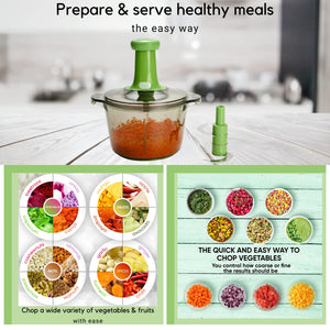 Brieftons Express Manual Food Chopper: 6.8-Cup, Hand Chopper Vegetable Cutter to Chop Veggies, Fruits, Herbs, Garlic Onion Chopper for Salsa, Salad, Pesto, Hummus, Guacamole, Coleslaw, Indian Cooking