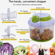 Load image into Gallery viewer, Brieftons QuickPull Manual Food Chopper: Large 4-Cup Powerful Hand Pull Chopper/Mincer/Mixer Blender to Chop Onion, Garlic, Vegetables, Fruits, Herbs for Salsa, Salad, Pesto, Puree, Indian Cooking