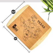 Load image into Gallery viewer, Texas State Gift Cutting Board, 11&quot; x 8.5&quot; - Decoration &amp; Small Charcuterie Serving Board for Snacks - Perfect Home &amp; Kitchen Gift Featuring Texas State Map - Bamboo Wood Serving Board