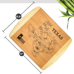 Texas State Gift Cutting Board, 11" x 8.5" - Decoration & Small Charcuterie Serving Board for Snacks - Perfect Home & Kitchen Gift Featuring Texas State Map - Bamboo Wood Serving Board
