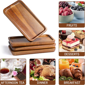 YellRin Wood Serving Trays Set of 4 Wooden Serving Platters for Home Decor, Cheese, Fruit, Vegetables, Charcuterie, Appetizer Serving Tray