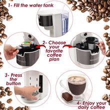 Load image into Gallery viewer, Mixpresso Single Serve Coffee Brewer K-Cup Pods Compatible &amp; Ground Coffee, 30 oz Compact Coffee Maker Single Serve With 5 Brew Sizes Up To 14 Oz, Fits Travel Mug, Adjustable Drip Tray, Black