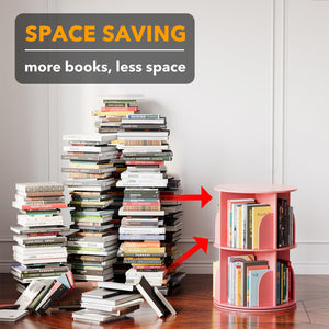 SpaceAid 4 Tier Rotating Bookshelf Tower, Spinning Bookcase Lazy Susan, Revolving 360 Book Shelf Storage Round Carousel, Vertical Rotate Turning Spiral Corner Organizer, White
