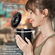 Load image into Gallery viewer, Mixpresso Green Coffee Canister, 16oz Airtight Stainless Steel Kitchen Food Storage Container with Clear Lid and Spoon. for Grounds Coffee, Beans, Tea, Flour, Cereal, Vacuum Sealed Sugar Container