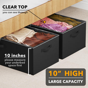SpaceAid 2 Pack 10" High Under Bed Storage Containers, Large Underbed Storage Organizer Bins with Lids for Bedroom, Dorm, Clothes, Closet Organization, Bed Sheets and Blankets (Gray)