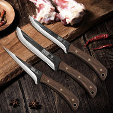 Load image into Gallery viewer, Butcher Knife Set, Hand Forged Butcher Chef Knife Set with Roll Bag, Sharp Meat Cleaver Knife &amp; Bone Chopper Knives &amp; Fillet Knives for Home &amp; Camping &amp; BBQ Gift for Men
