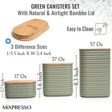 Load image into Gallery viewer, Mixpresso 3 Pcs Olive Green Canisters Sets For The Kitchen, Airtight Plastic Canister With Bamboo Lid, Coffee And Sugar Canister Set, Decorative Sugar Container, Kitchen Decor For Counter