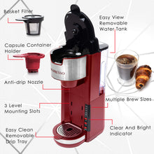 Load image into Gallery viewer, Mixpresso Single Serve Coffee Brewer K-Cup Pods Compatible &amp; Ground Coffee, 30 oz Compact Coffee Maker Single Serve With 5 Brew Sizes Up To 14 Oz, Fits Travel Mug, Adjustable Drip Tray, Black