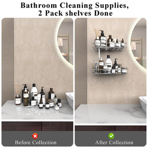 Shower Caddy Shelf Organizer Rack with Hooks, Adhesive Shower Storage for Bathroom - 2 Pack (Silver)