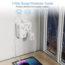 Load image into Gallery viewer, Surge Protector 8 Outlet Extender, TESSAN Multi Outlet Splitter with 3 USB Wall Charger (1 USB C Port), 3-Sided Multiple Plug Power Strip 1700J, Charging Station for Home Office Dorm Room