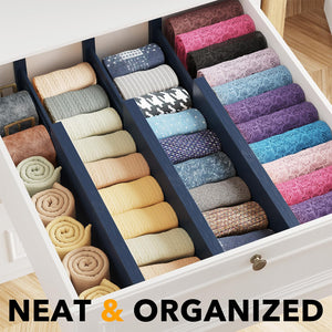 SpaceAid Bamboo Dresser Drawer Dividers 6 Pack, 4.65“ High Adjustable 12.5“-17” Drawer Organizers, Expandable Organization for Clothing, Clothes, Dressers, Natural