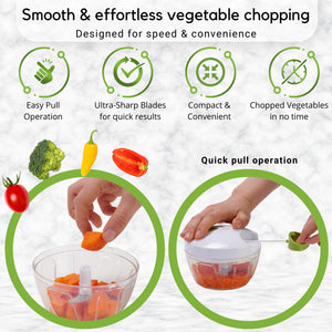 Brieftons QuickPull Manual Food Chopper: Large 4-Cup Powerful Hand Pull Chopper/Mincer/Mixer Blender to Chop Onion, Garlic, Vegetables, Fruits, Herbs for Salsa, Salad, Pesto, Puree, Indian Cooking