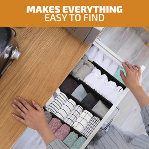 6 Pack Drawer Dividers 6 Inch High, 11”-17" Adjustable Bamboo Organizers Large Expandable Drawer Separators for Cloths, Dresser, Bedroom, Bathroom, Baby Drawer, Office & Kitchen Utensils (Natural)