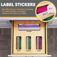 Load image into Gallery viewer, SpaceAid Bag Storage Organizer for Kitchen Drawer, Bamboo Organizer, Compatible with Gallon, Quart, Sandwich and Snack Variety Size Bag (1 Box 4 Slots)