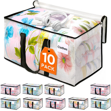 HomeHacks Clear Moving Bags Heavy Duty 4 Pack, Storage Bags with Zipper, Extra Thick Handles & Waterproof Packing Boxes for Moving, Camping, Home Organization 93L/24Gal (28.7