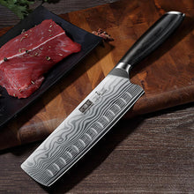Load image into Gallery viewer, 7 Inch Nakiri Knife, Japanese High Carbon Powder Steel Vegetable Cleaver Knife for Chopping, Razor Sharp Multipurpose Asian Chef Knife with Ergonomic Handle