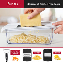 Load image into Gallery viewer, Mandoline Slicer for Kitchen, Fruit Cutter, Cheese Grater, Cucumber Slicer, Veggie Spiralizer, Food Cutter &amp; Kitchen Gadgets with Safety Glove (6 in 1, White)