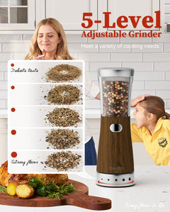 Electric Salt and Pepper Grinder, Stainless Steel Rechargeable Salt and Pepper Grinder Set with 4.5 oz Large Capacity, 1.8" Wide Mouth, Adjustable Coarseness, Ideal for Kitchen