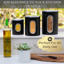 Load image into Gallery viewer, Mixpresso 3 Piece Black Canisters Sets For The Kitchen, Jars With See Window, Airtight Coffee Container Tea Organizer &amp; Sugar Canister, Kitchen Canisters Set of 3 Black Kitchen Décor