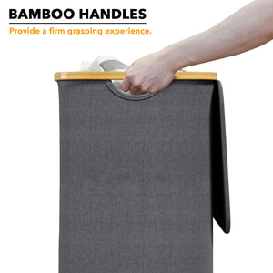 SpaceAid Laundry Hamper with Lid, 110L Large Tall Clothes Basket Bin with Bamboo Handles, Collapsible Laundry Hamper for Bedroom, Bathroom, Dorm, Laundry Room - Black