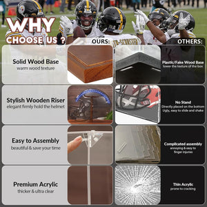 JupDec Basketball & Full Size Helmet Display Case, Large Clear Acrylic Shadow Box with UV Protection Wooden Showcase,Idea Gift for Sports Fans