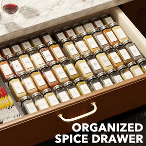 SpaceAid Bamboo Spice Drawer Organizer, (Need 3" Deep Drawer) Expandable 4 Tier Spices Rack for Cabinet, Kitchen Seasoning Storage Insert (Jars Not Included, From 12" to 23" Wide)