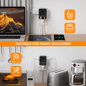 USB C Charger Block 20W PD, TESSAN 4 USB Wall Charger Fast Charging with 3 Outlet Extender Surge Protector, 3 Side Multi Port Adapter, Electric Multiple Outlet Plug for Home Office Dorm Room