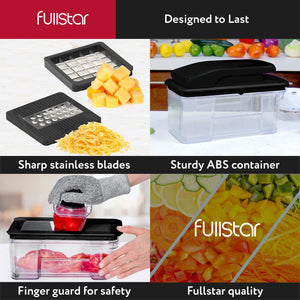 All-in-1 Vegetable Chopper and Mandoline Slicer for Kitchen - Cheese Grater, French Fry Cutter, Cheese Slicer - Bonus Handheld Spiralizer Included (6 in 1, Black/White)