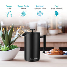 Load image into Gallery viewer, Belwares French Press Coffee Maker 50 OZ - Large Insulated Stainless Steel 304 Coffee Press with Double Wall &amp; 4-Level Filtration System (Black - 1.5L)