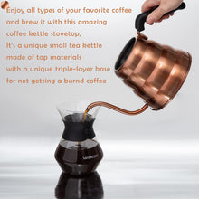 Load image into Gallery viewer, Mixpresso Gooseneck Pour Over Coffee Kettle, Barista Pour Control Design For Coffee &amp; Tea High-Grade Stainless Steel 1.2 Liter (40 Oz) Drip Coffee Induction Cooker, Copper Stovetop Kettle