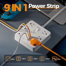 Load image into Gallery viewer, Black Surge Protector Power Strip, TESSAN Flat Plug Extension Cord 5 FT with 6 Outlets 3 USB Charger (1 USB C), 1700J Protection Multiple Outlets Charging Station for Home, Office, College Dorm Room