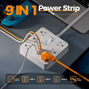Black Surge Protector Power Strip, TESSAN Flat Plug Extension Cord 5 FT with 6 Outlets 3 USB Charger (1 USB C), 1700J Protection Multiple Outlets Charging Station for Home, Office, College Dorm Room
