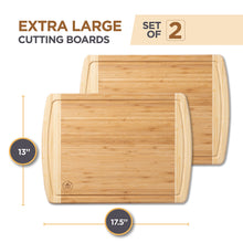 Load image into Gallery viewer, Wood Cutting Board - 3 Piece Bamboo Cutting Board Set, Wooden Cutting Boards for Kitchen with Deep Juice Groove, Side Handles - Wood Chopping Boards for Meal Prep, Meat, Vegetables, Cheese Charcuterie