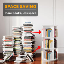 Load image into Gallery viewer, SpaceAid 4 Tier Rotating Bookshelf Tower, Spinning Bookcase Lazy Susan, Revolving 360 Book Shelf Storage Round Carousel, Vertical Rotate Turning Spiral Corner Organizer, White
