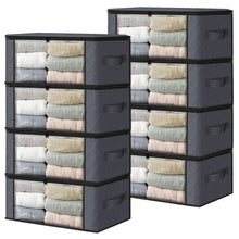Load image into Gallery viewer, HomeHacks Storage 3-Pack Clothes Organizer Storage Bags Foldable Storage Box with Large Clear Window Sturdy Handles for Closet, Dorm, Pillows, Bedding, Clothes, Blankets, 35L, Gray