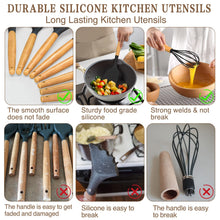 Load image into Gallery viewer, Umite Chef Kitchen Cooking Utensils Set, 33 pcs Non-Stick Silicone Cooking Kitchen Utensils Spatula Set with Holder, Wooden Handle Silicone Kitchen Gadgets Utensil Set (Khaki)