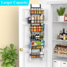 Load image into Gallery viewer, Over The Door Pantry Organizer, 7-Tier Metal Pantry Organization and Storage for Kitchen with Adjustable Shelves, Hanging Spice Seasoning Rack, Black