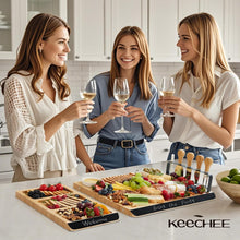 Load image into Gallery viewer, Charcuterie Board Gift Set: Large Bamboo Cheese Board with Chalkboard Edge &amp; Forks - Ideal for Housewarming, Weddings, Bridal Showers, and Unique Gifts for Mom