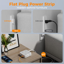 Load image into Gallery viewer, Surge Protector Flat Extension Cord Flat Plug Power Strip, 8 AC Outlets, 3 USB Charger(1 USB C Port) 3-Sided Outlet Extender, 5 Ft, 900 Joules Protection, Office Supplies, Dorm Room Essentials, Grey
